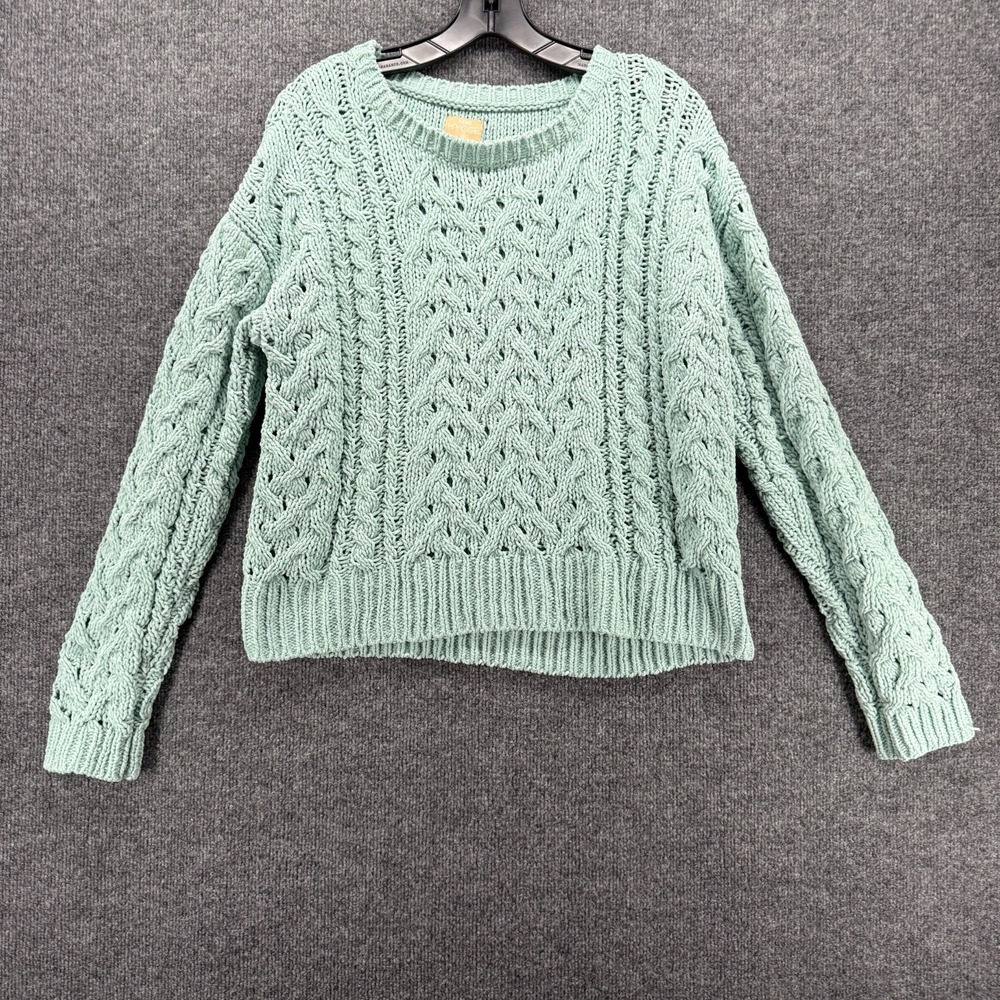 Aero Sweater Womens L Mint Pullover Knit Fisherman Classic Preppy Old Money Boho